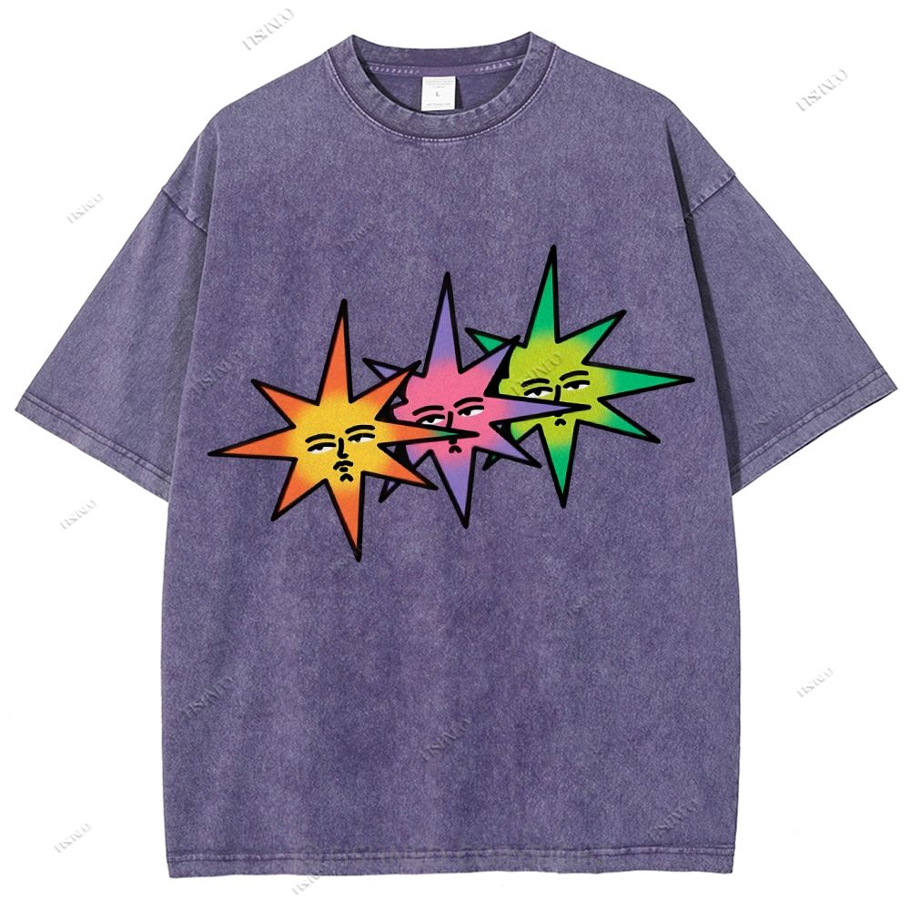 Unisex Star Printed Washed Tee