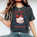 Unisex Cartoon Cat Printed Washed Tee
