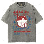 Unisex Cartoon Cat Printed Washed Tee