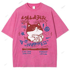Unisex Cartoon Cat Printed Washed Tee