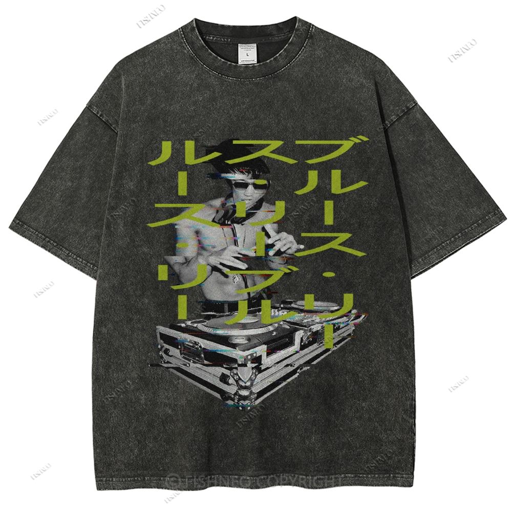Unisex Bruce Lee Printed Design Back Washed Tee