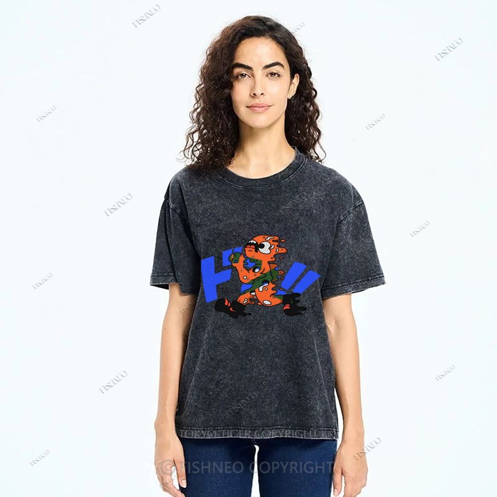 Unisex Japanese Graffiti Printed Washed Tee