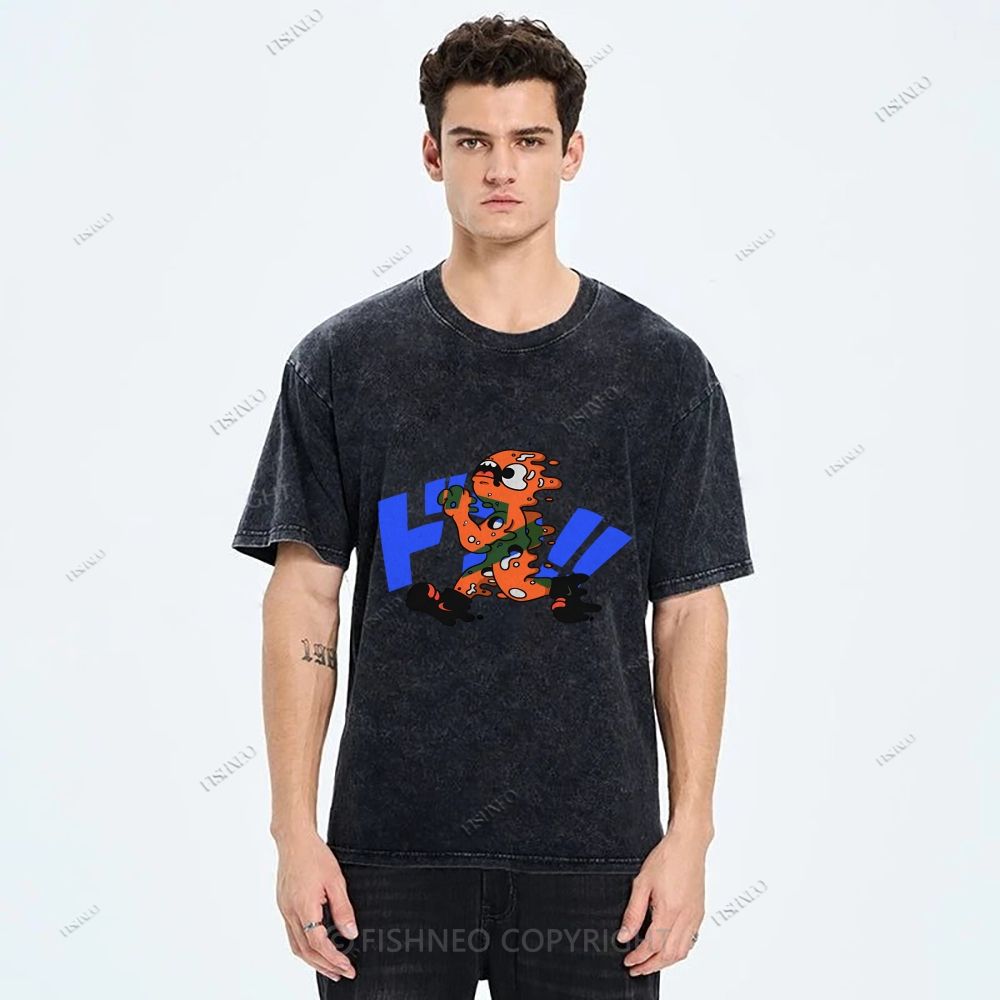 Unisex Japanese Graffiti Printed Washed Tee