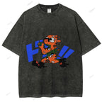 Unisex Japanese Graffiti Printed Washed Tee