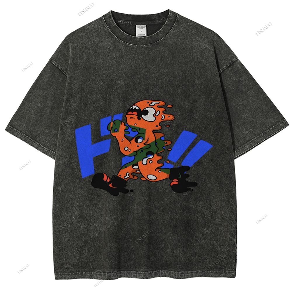 Unisex Japanese Graffiti Printed Washed Tee