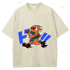 Unisex Japanese Graffiti Printed Washed Tee