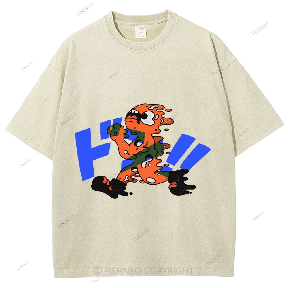 Unisex Japanese Graffiti Printed Washed Tee