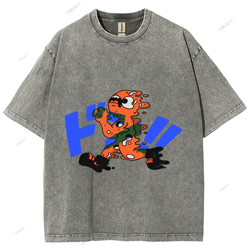 Unisex Japanese Graffiti Printed Washed Tee