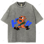 Unisex Japanese Graffiti Printed Washed Tee