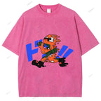 Unisex Japanese Graffiti Printed Washed Tee