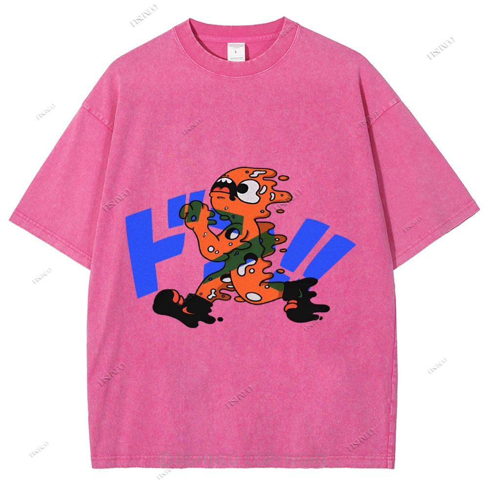 Unisex Japanese Graffiti Printed Washed Tee
