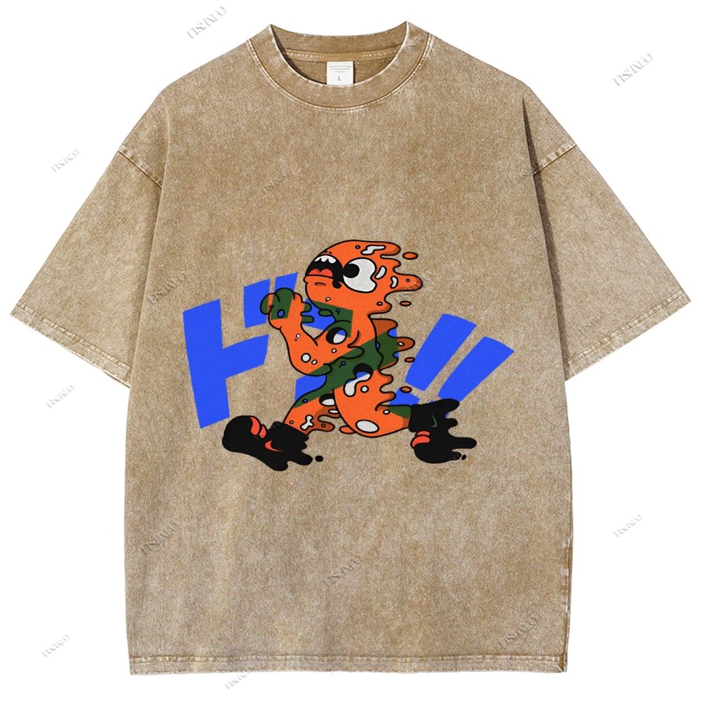 Unisex Japanese Graffiti Printed Washed Tee