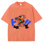 Unisex Japanese Graffiti Printed Washed Tee