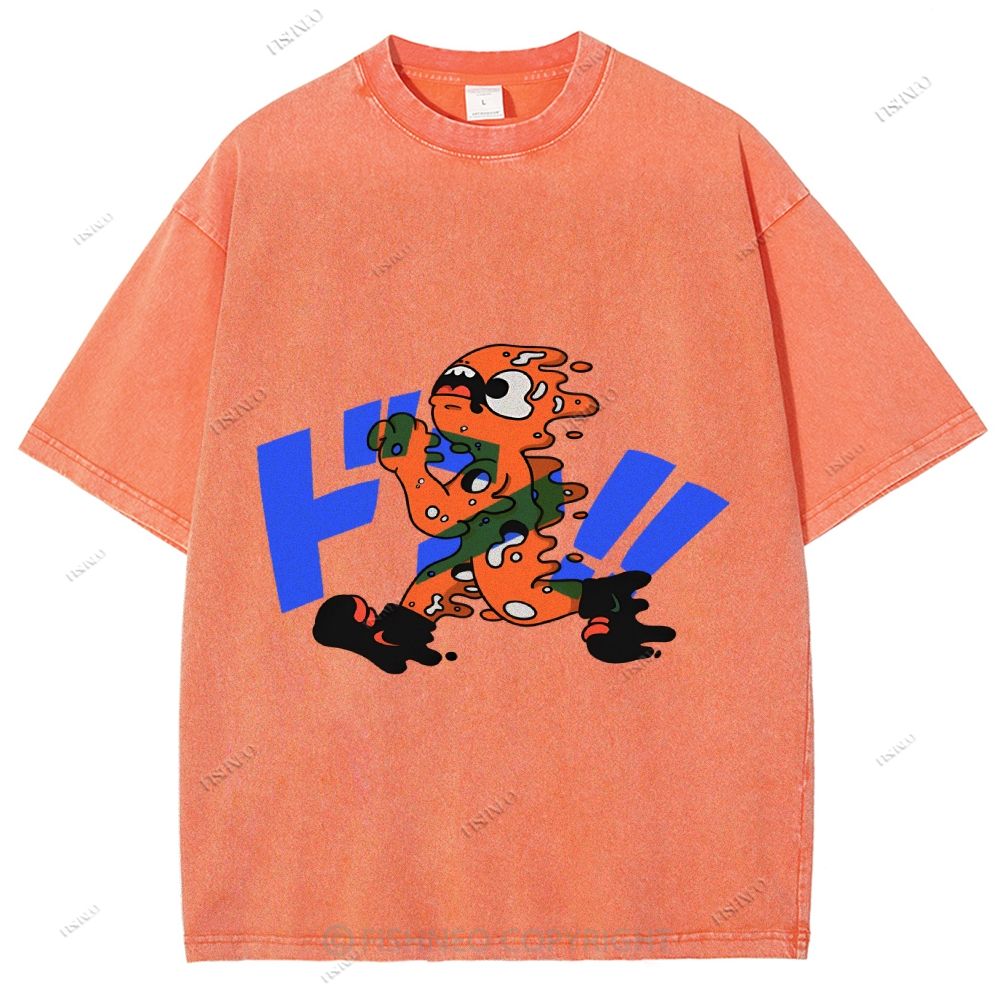 Unisex Japanese Graffiti Printed Washed Tee