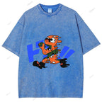 Unisex Japanese Graffiti Printed Washed Tee