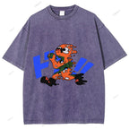 Unisex Japanese Graffiti Printed Washed Tee