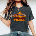 Unisex Three-eyed Fish Printed Washed Tee