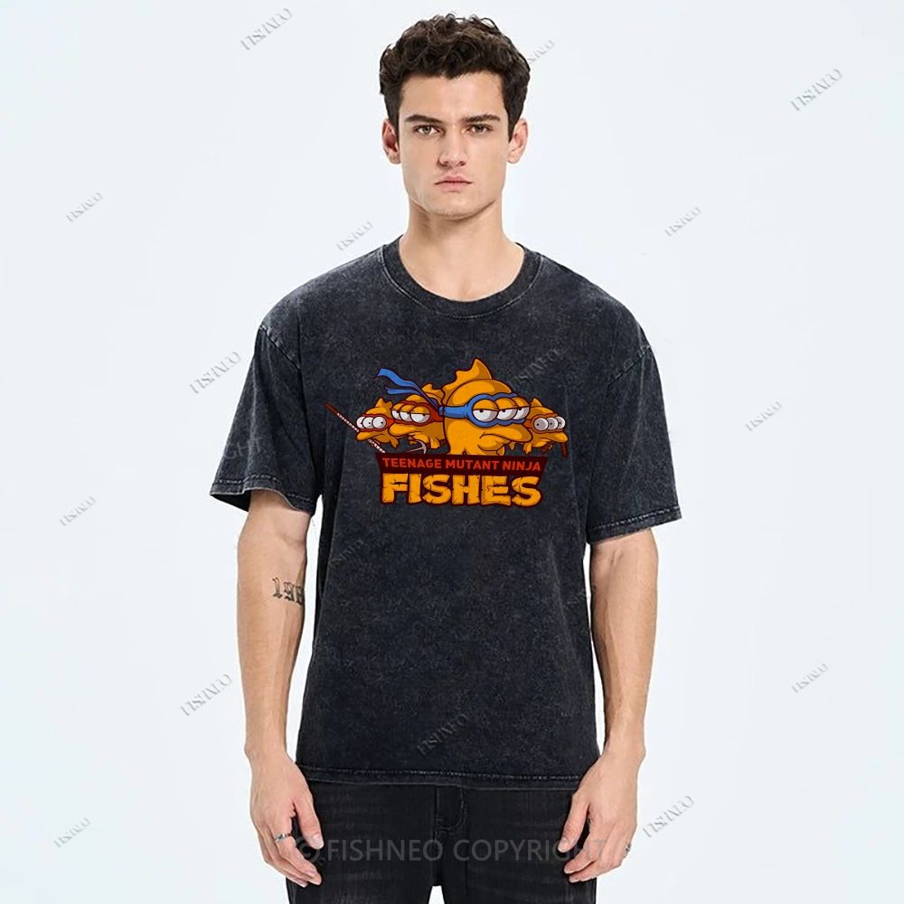 Unisex Three-eyed Fish Printed Washed Tee