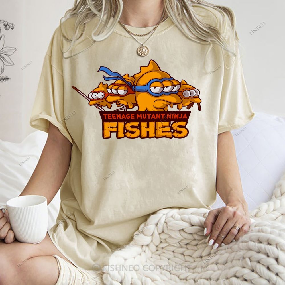 Unisex Three-eyed Fish Printed Washed Tee