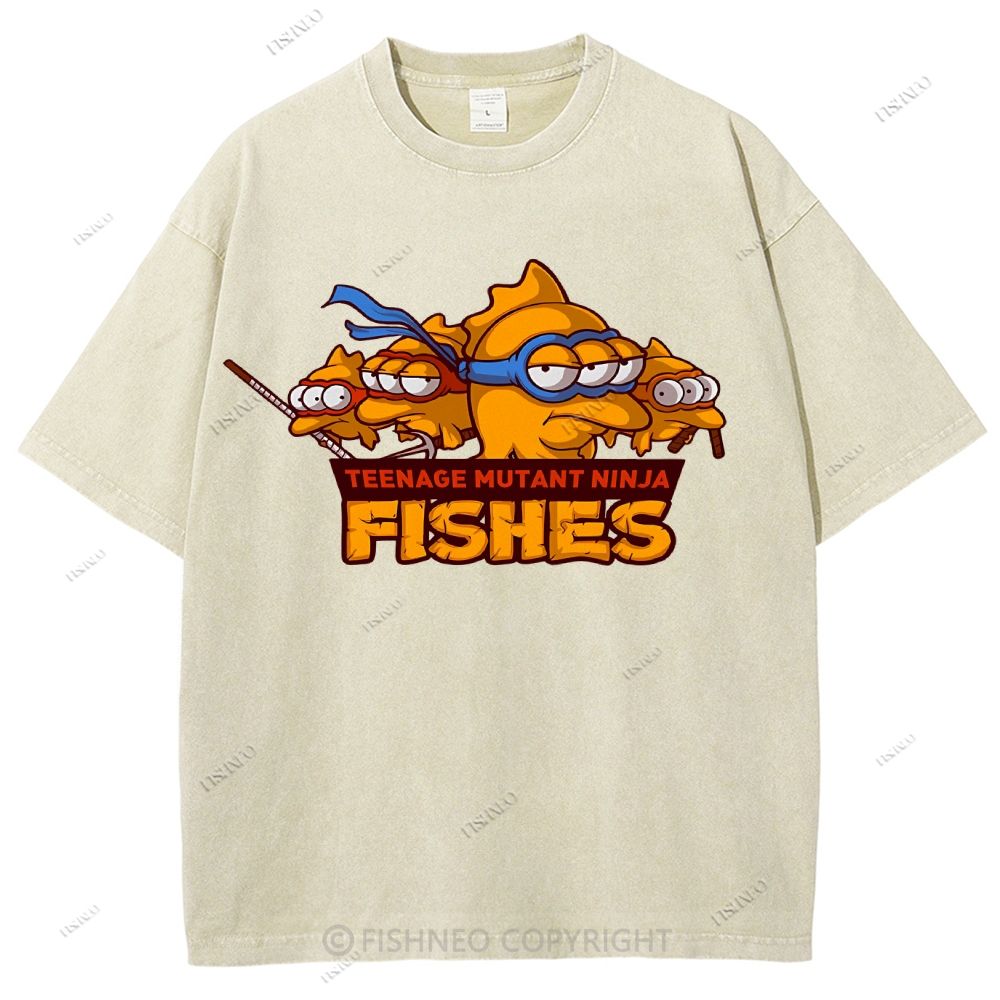Unisex Three-eyed Fish Printed Washed Tee
