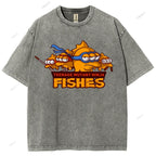 Unisex Three-eyed Fish Printed Washed Tee