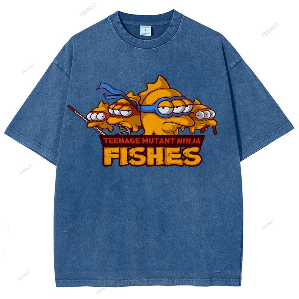 Unisex Three-eyed Fish Printed Washed Tee