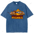 Unisex Three-eyed Fish Printed Washed Tee