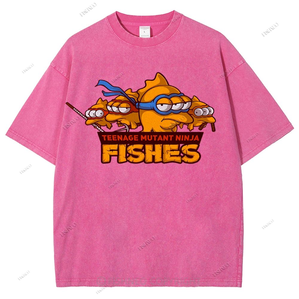 Unisex Three-eyed Fish Printed Washed Tee