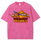 Unisex Three-eyed Fish Printed Washed Tee