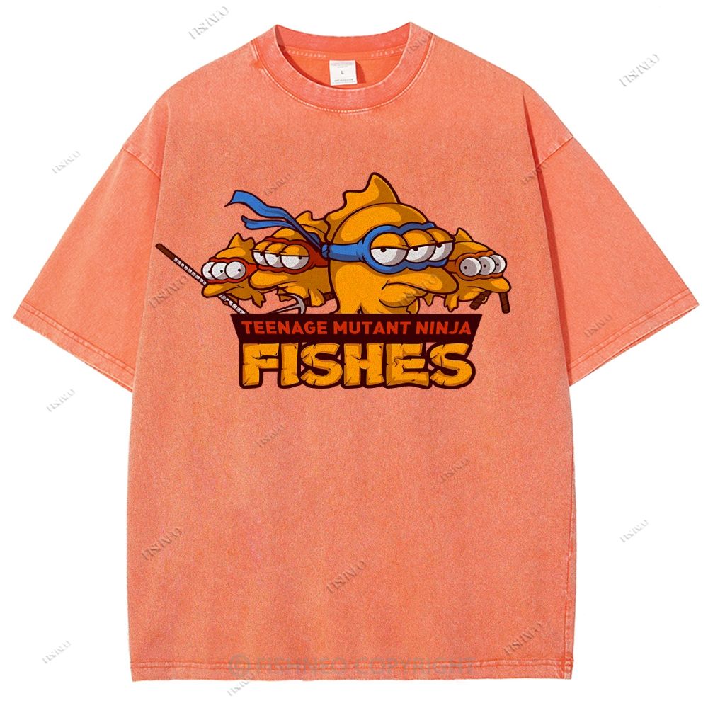 Unisex Three-eyed Fish Printed Washed Tee