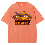 Unisex Three-eyed Fish Printed Washed Tee