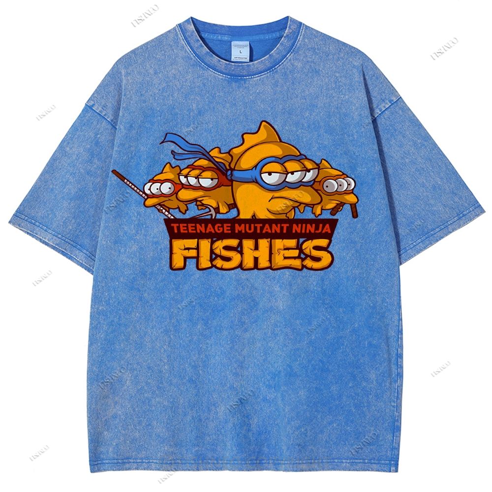Unisex Three-eyed Fish Printed Washed Tee