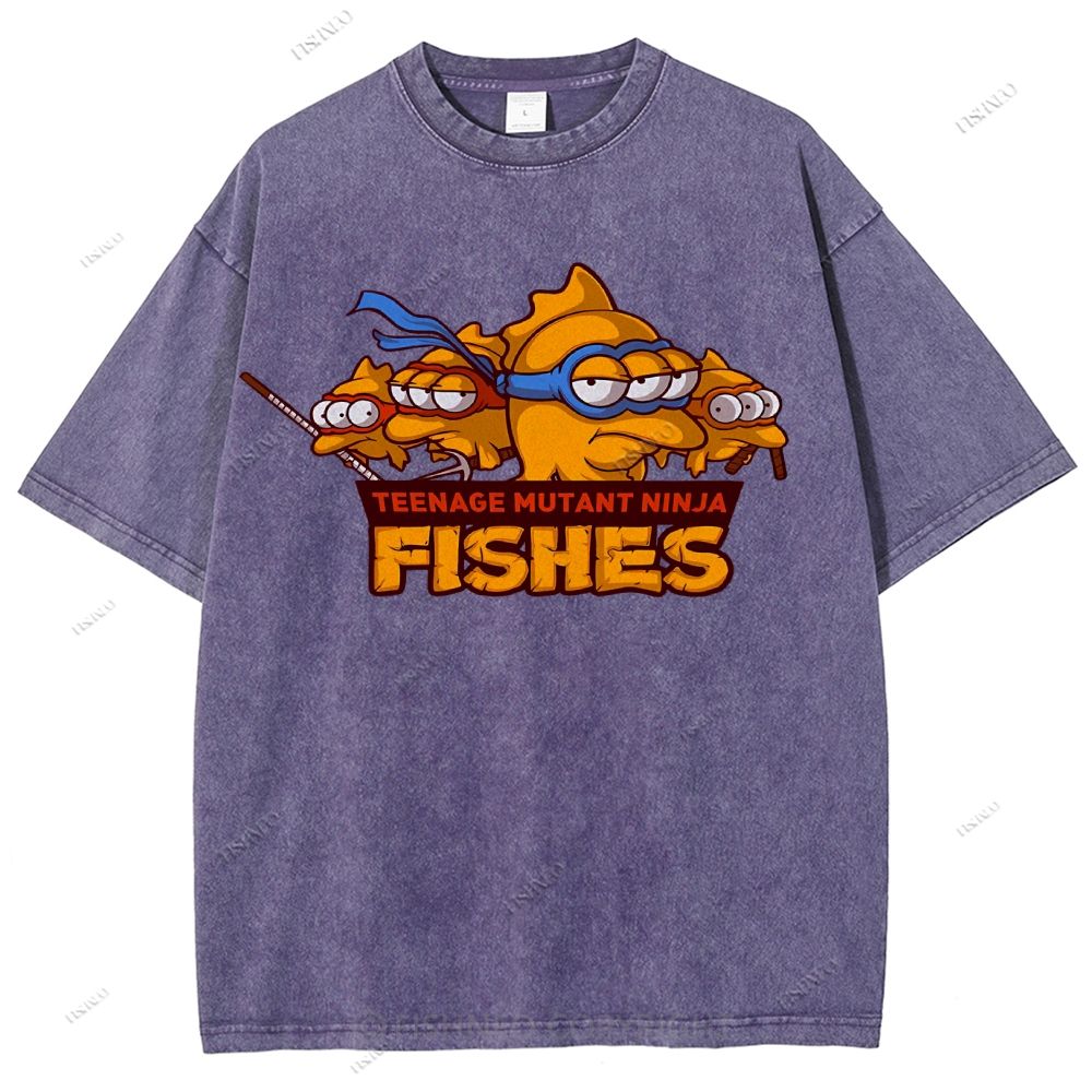 Unisex Three-eyed Fish Printed Washed Tee
