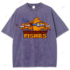 Unisex Three-eyed Fish Printed Washed Tee