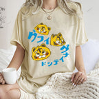 Unisex Japanese Tiger Printed Washed Tee