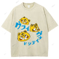 Unisex Japanese Tiger Printed Washed Tee