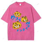 Unisex Japanese Tiger Printed Washed Tee