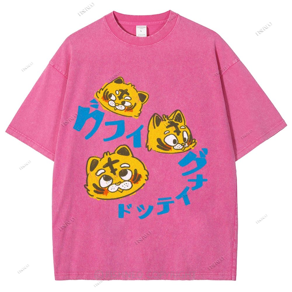 Unisex Japanese Tiger Printed Washed Tee
