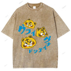 Unisex Japanese Tiger Printed Washed Tee