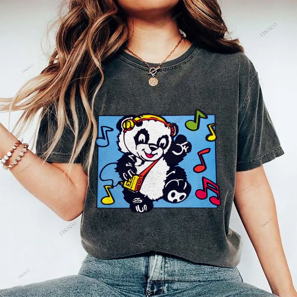 Unisex Panda Printed Washed Tee