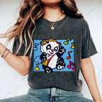 Unisex Panda Printed Washed Tee