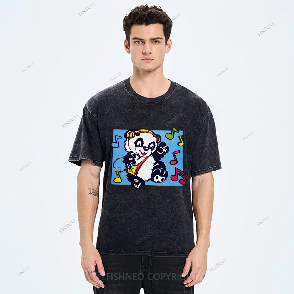 Unisex Panda Printed Washed Tee
