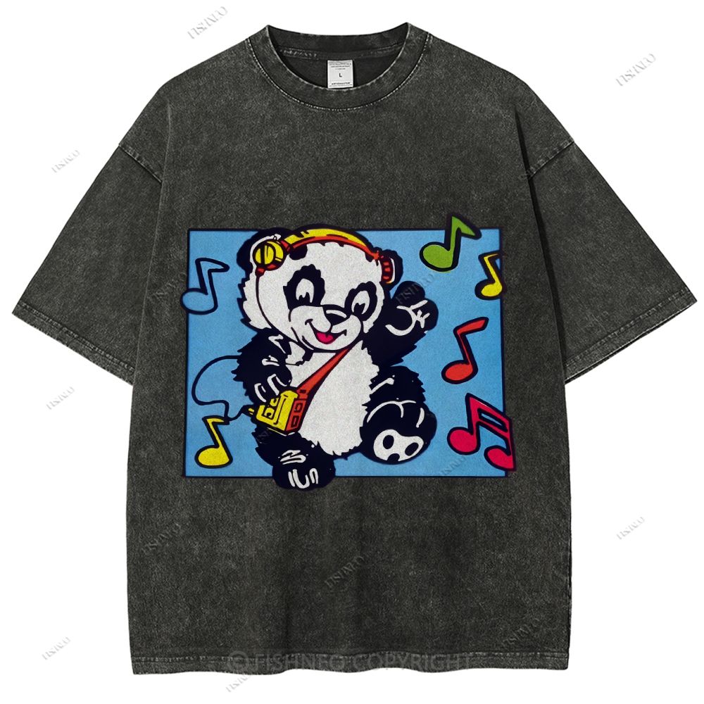 Unisex Panda Printed Washed Tee