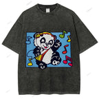 Unisex Panda Printed Washed Tee