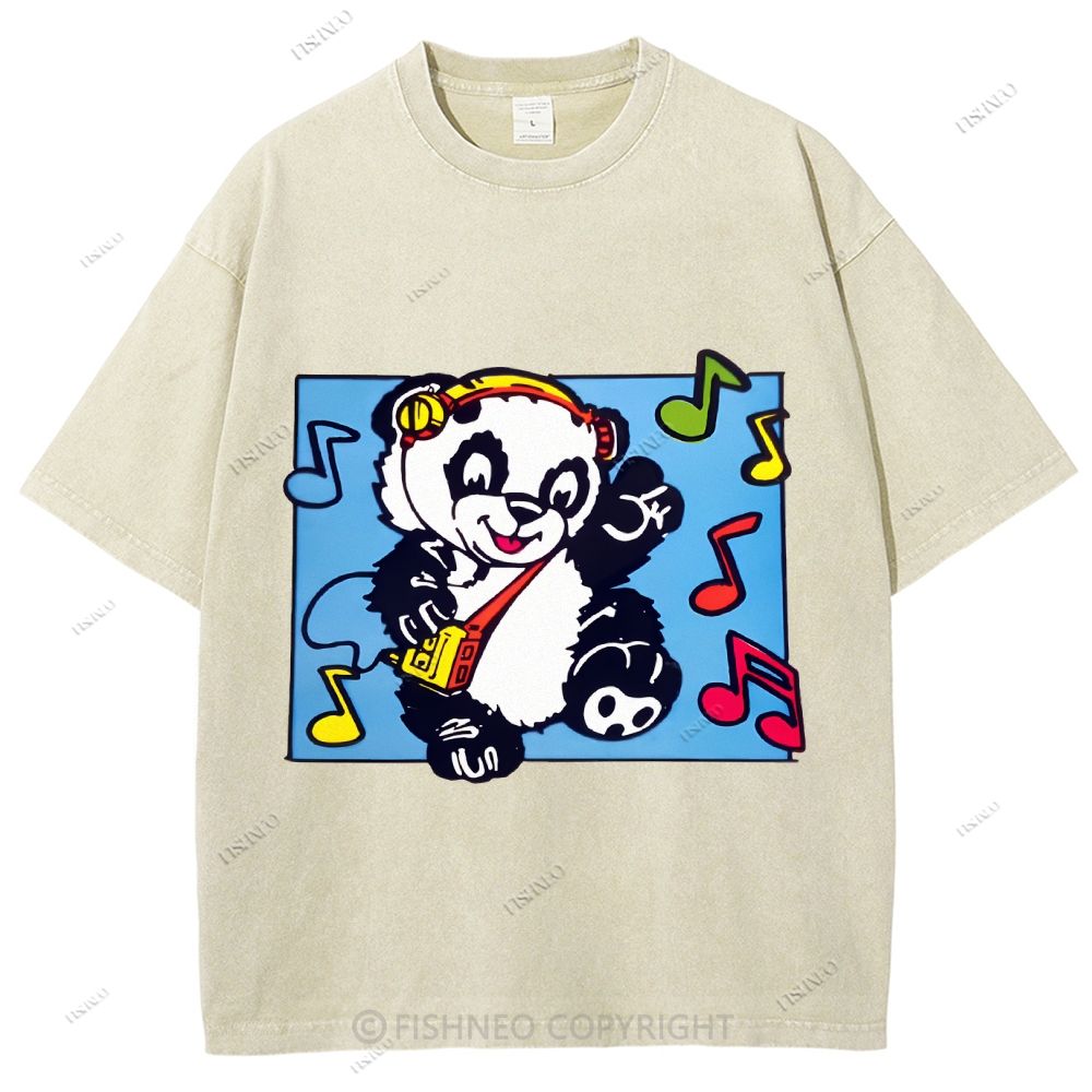 Unisex Panda Printed Washed Tee