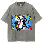 Unisex Panda Printed Washed Tee