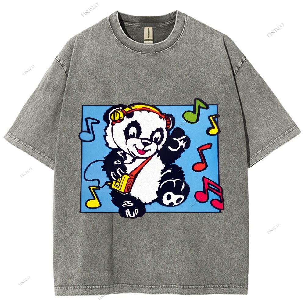 Unisex Panda Printed Washed Tee