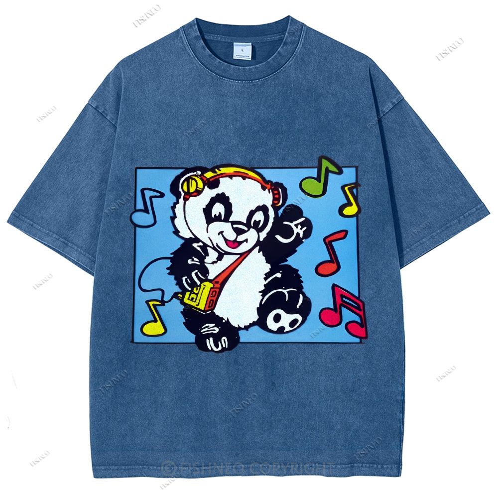 Unisex Panda Printed Washed Tee
