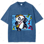 Unisex Panda Printed Washed Tee