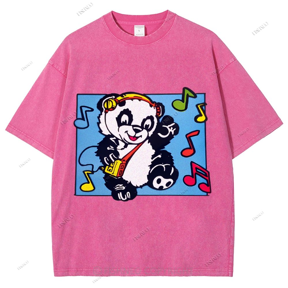 Unisex Panda Printed Washed Tee